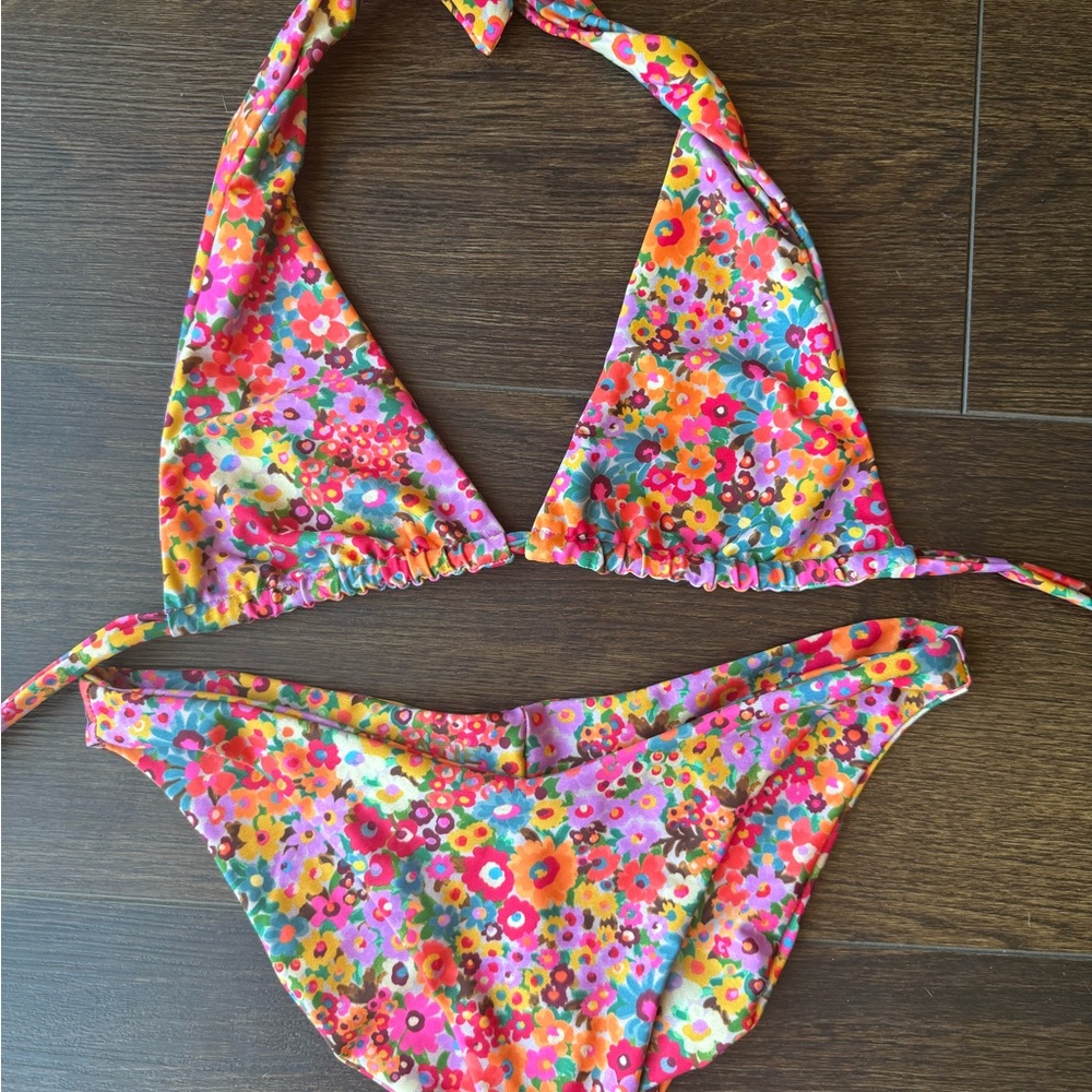 Skatie Floral Bikini Set in Pink and Orange